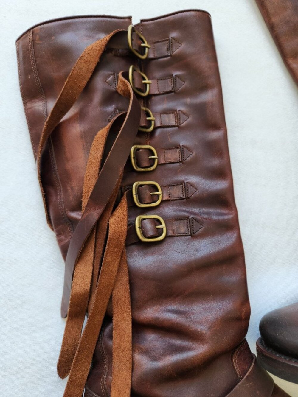 Frye Veronica Strap Brown Leather Tall Riding Boots Boho Western Festival Folk - Picture 4 of 10